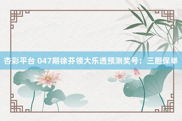 杏彩平台 047期徐芬领大乐透预测奖号：三胆保举